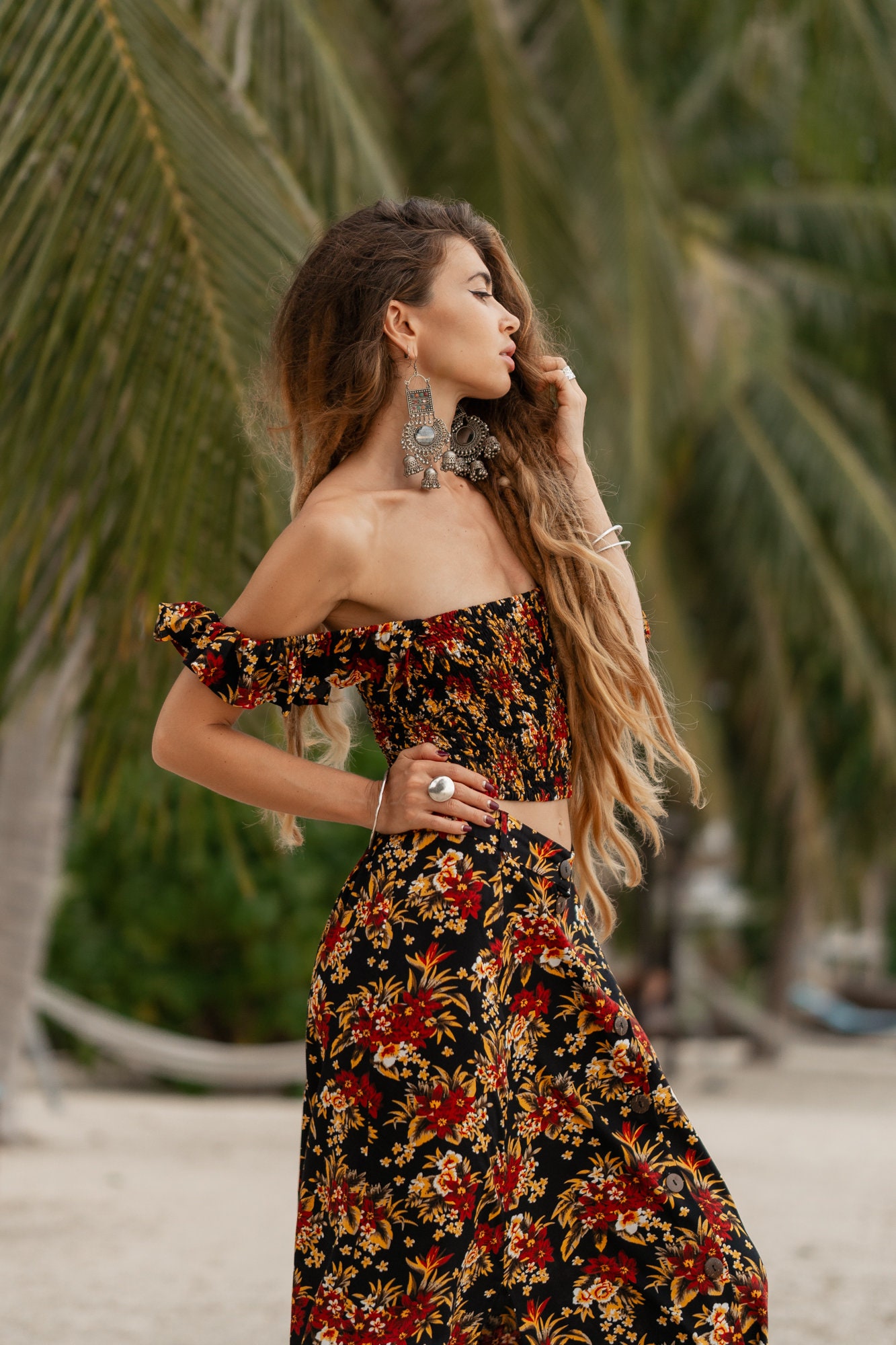beach date dress Women's Eira Layered Cold Shoulder Sleeved Mesh Silk Mini Dress S/M/L/Customize Brown Yellow MEAN BLVD Brown Yellow / M