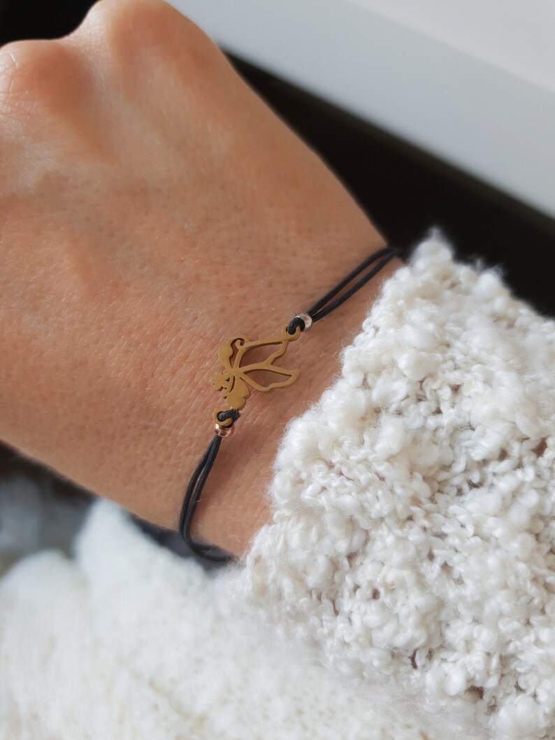 Fine Minimalistic Friendship Bracelet Butterfly Brass Black Elastic Wrist Band gift for her Friend delicate macrame bracelet chain