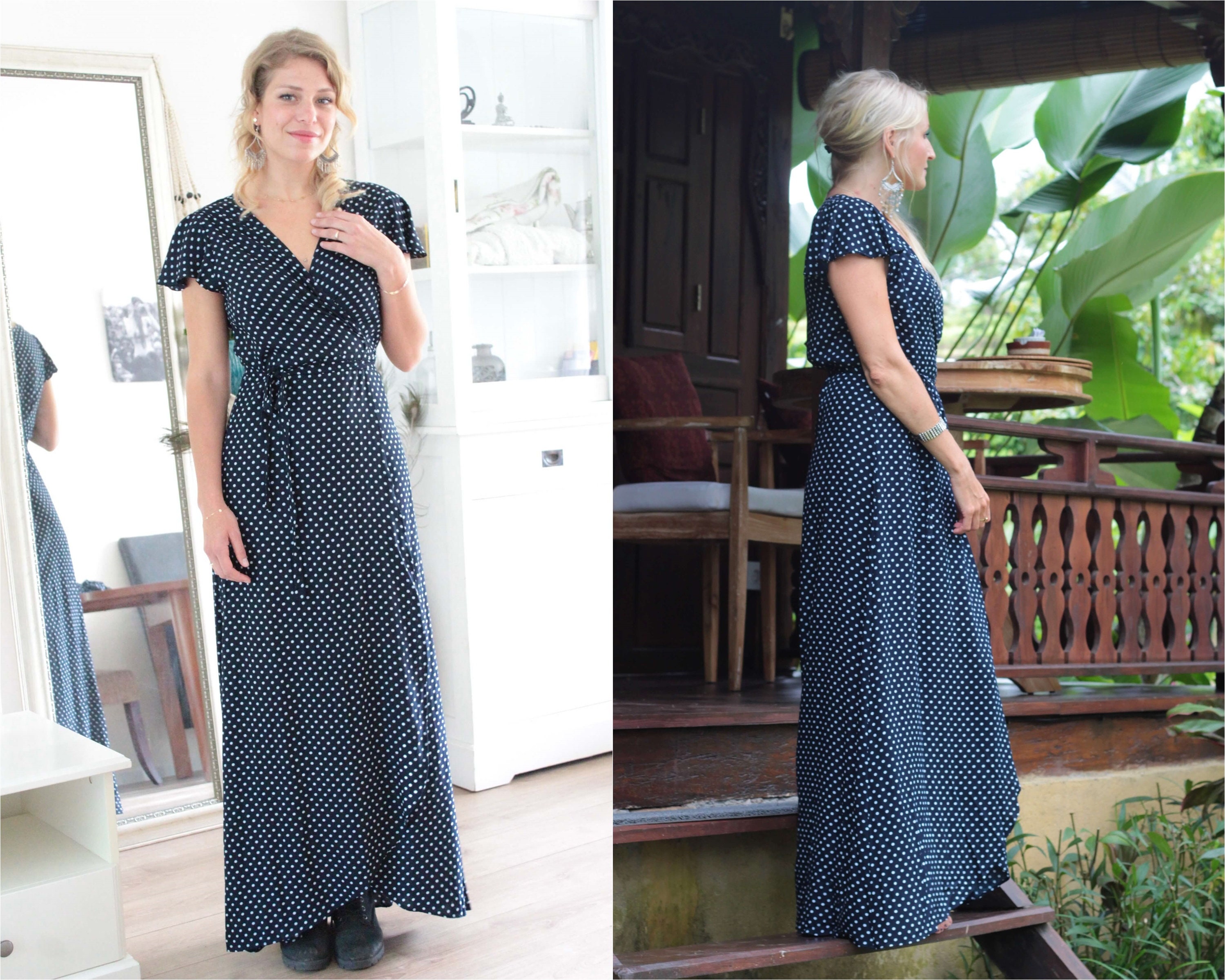 light blue polka dot wrap dress