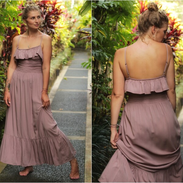 Spaghetti Strap Dress Old Rose Summery Maxi Dress Bridesmaids Wedding Guest Vacation Ibiza Sun Dress 38 40 42