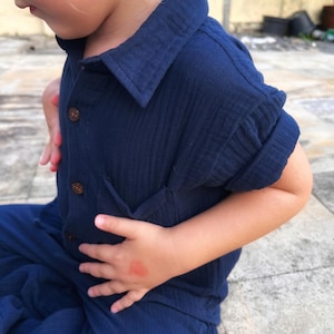 Children&#39;s Baby Muslin Shirt Short Sleeve with Button Placket, Unisex Shirt for Children, Summer Button Down Top, Muslin Shirt Boys Girls