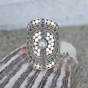 Mandala Ring 925 Sterling Silver, Handmade in Bali, Elaborately Crafted Statement Ring, Round Disc Ring Jewelry Gift Women
