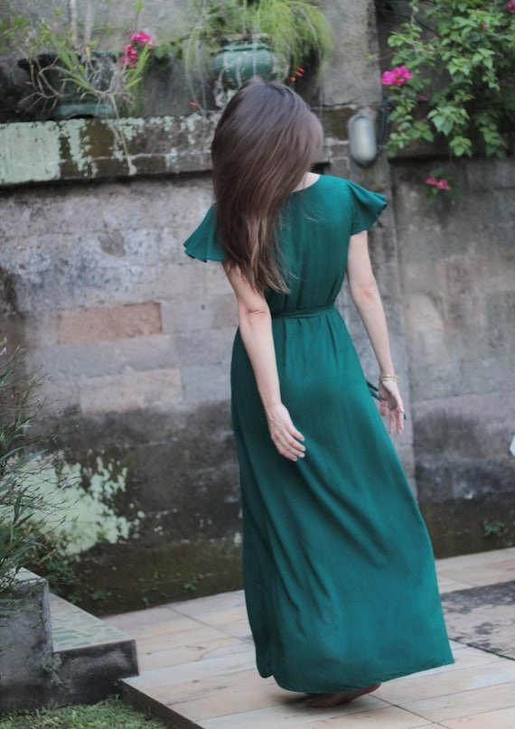 Boho Chic Wrap Dress Bottle Green Asymmetrical Dress Maxi Dress Bridesmaid Dress Evening Dress Boho Summer Dress Etsy UK