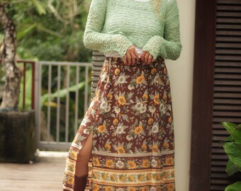 スカート 80s brown native pattern long skirt スカート 80s brown native pattern long skirt Brown Boho