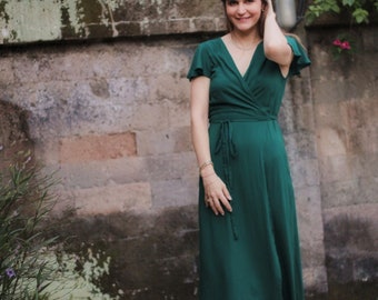 Boho Chic Wrap Dress Bottle green, Asymmetrical Dress, Maxi dress, Bridesmaid Dress, Evening Dress, Boho Summer Dress