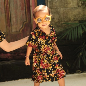 Meninas vestido flores verão com babados para embrulhar preto vermelho, vestido infantil tamanho único, vestido combinando mãe filha vestido boho