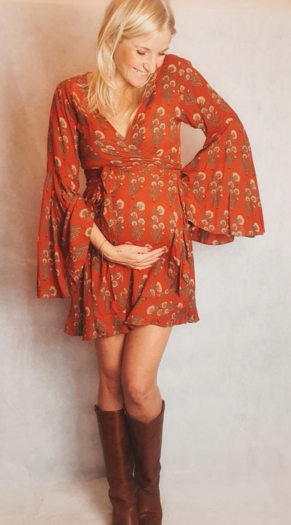 Bell sleeve cheap hippie dress