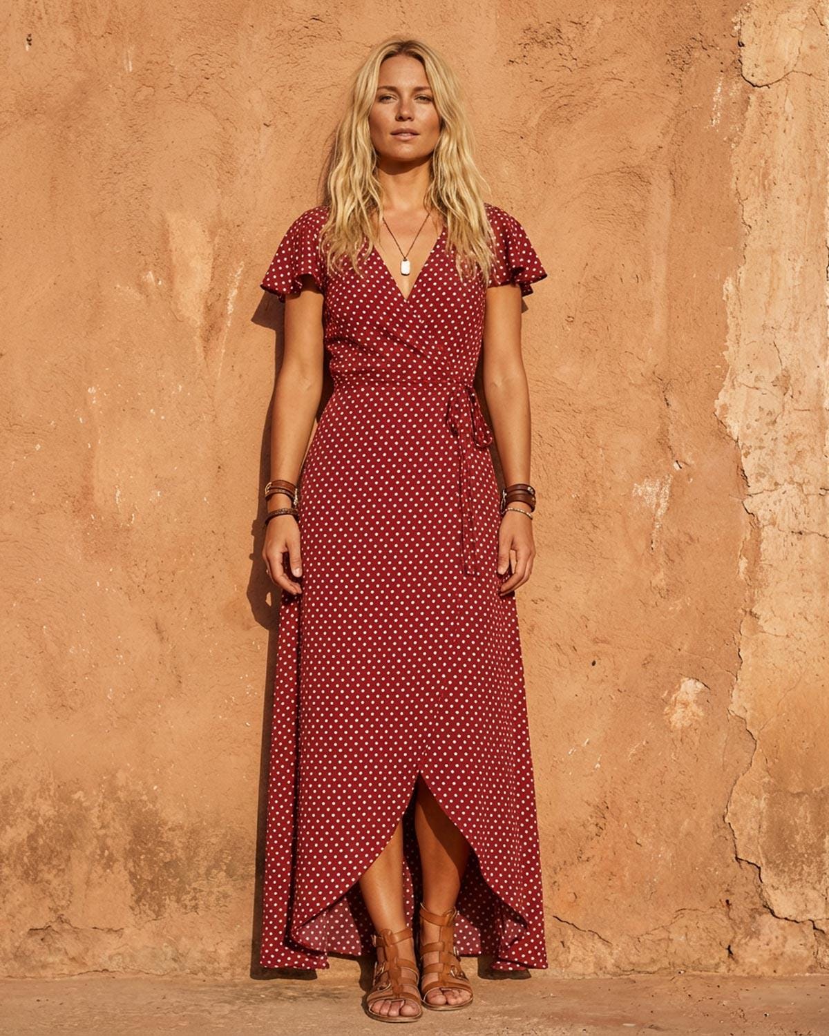 orange polka dot maxi dress Alana Red Polka Dot Maxi Dress, medium