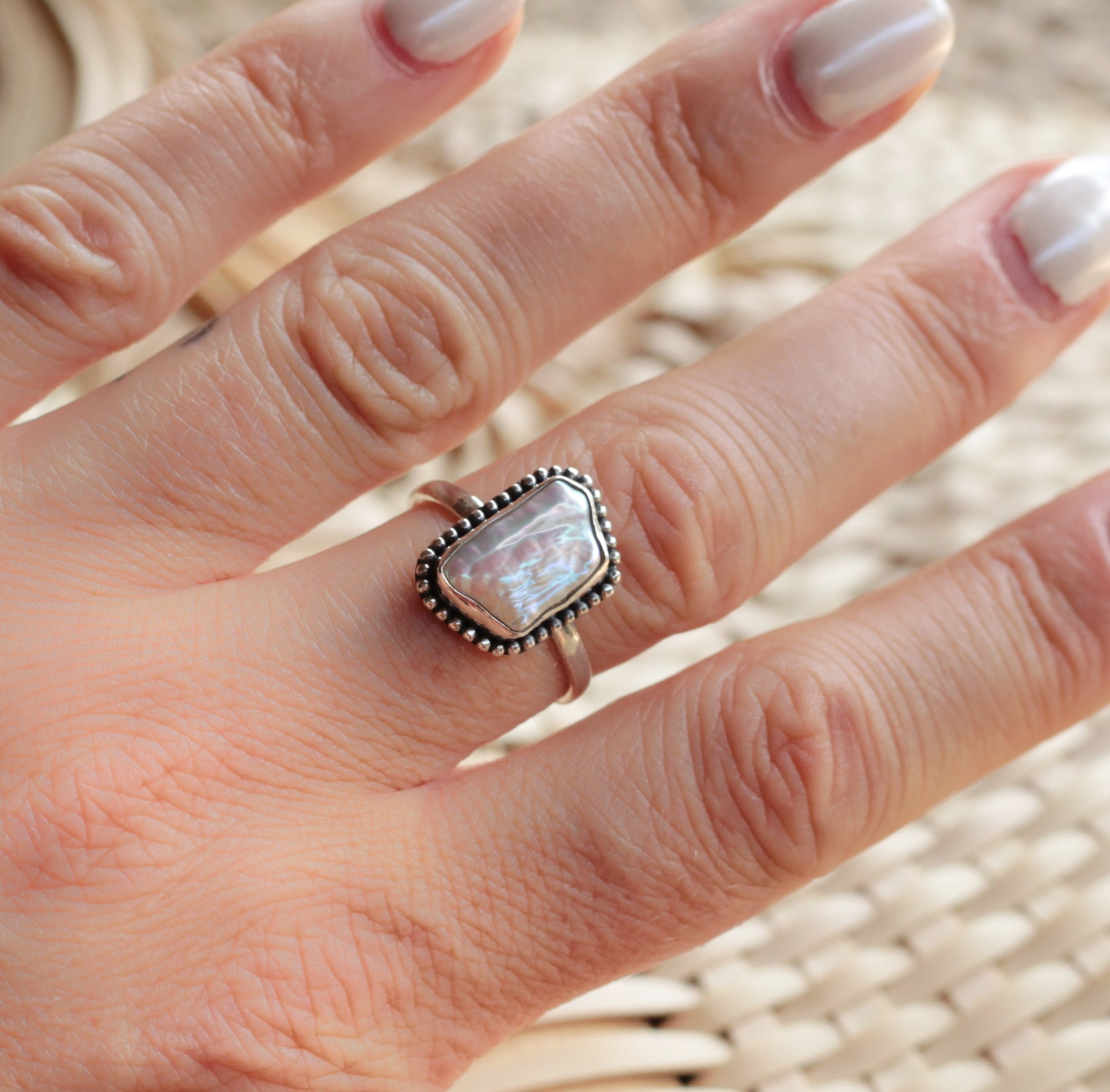 Mother of Pearl Ring 925 Sterling Silver Handmade in Bali