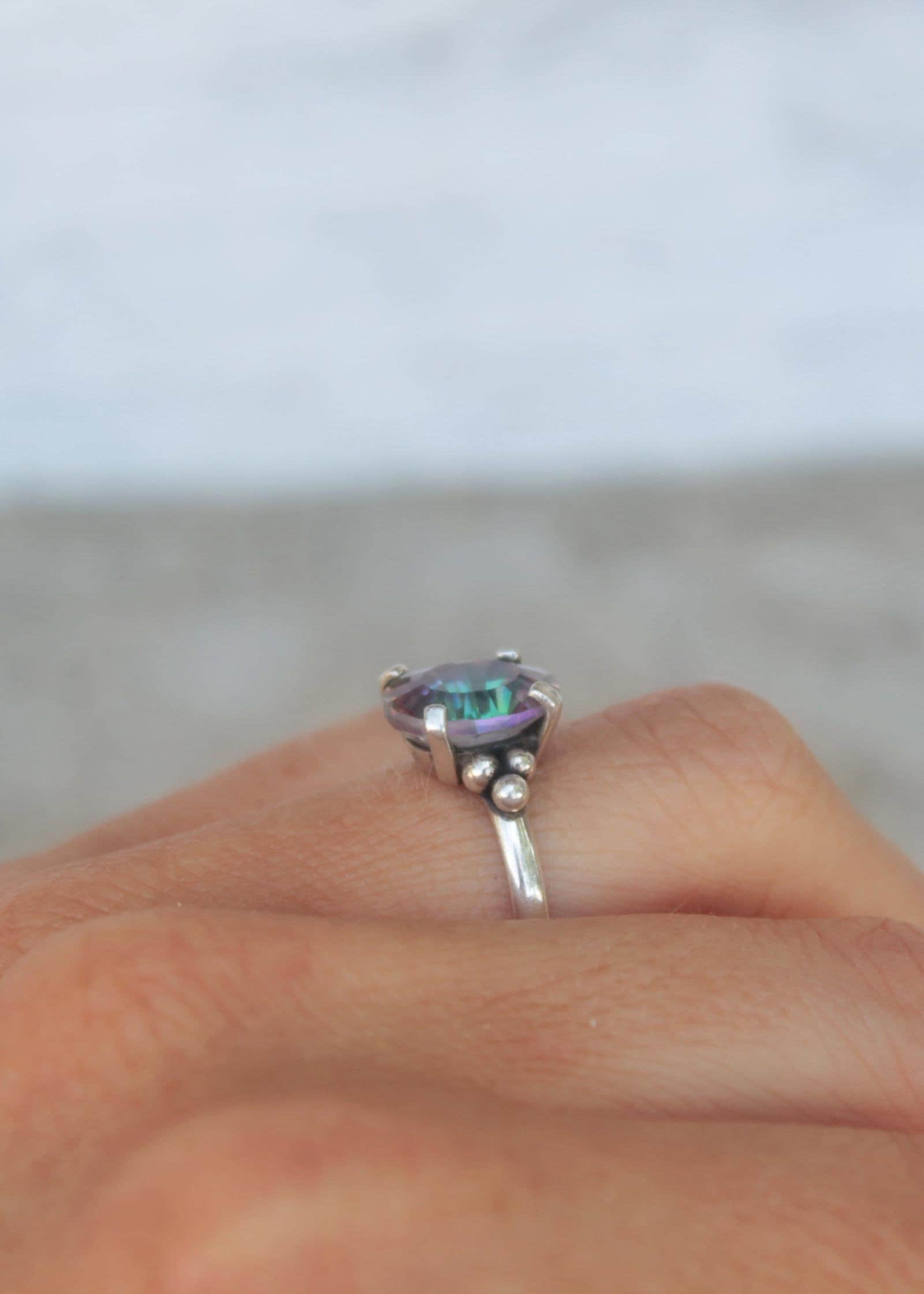 Himmelblauer Topas Solitär Ring 925 Silber Platiniert Ca. 9,34 Ct