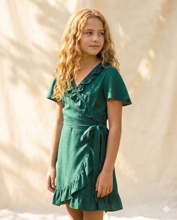 green ruffle wrap dress Olivia Ruffle Wrap Dress main image 0