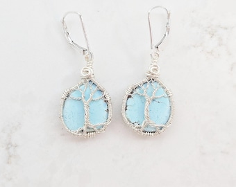 Boucle d'oreille arbre de vie turquoise Golden Hill