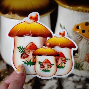 Merry Mushroom Inspired Sticker or Magnets - Sears Merry Mushroom Canister Decal - Holographic and Laminated