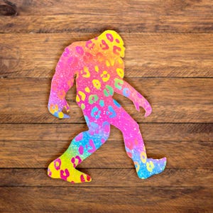 Bigfoot Sticker- Holographic and Rainbow Cheetah Print - 90’s Nostalgia Inspired Sasquatch