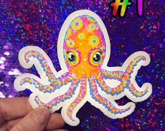 Octopus Sticker - Rainbow Octopus - 4 Colors Available - Bright, Colorful, Holographic Octopus Stickers