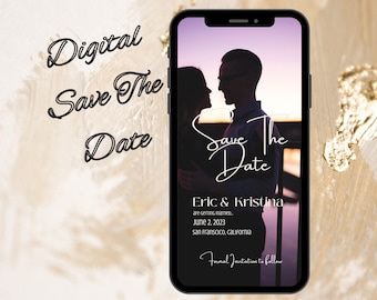 Save The Date Evite, Electronic Save The Date, Digital Download, Editable Canva Template, Text Message Evite, Wedding Card With Photo