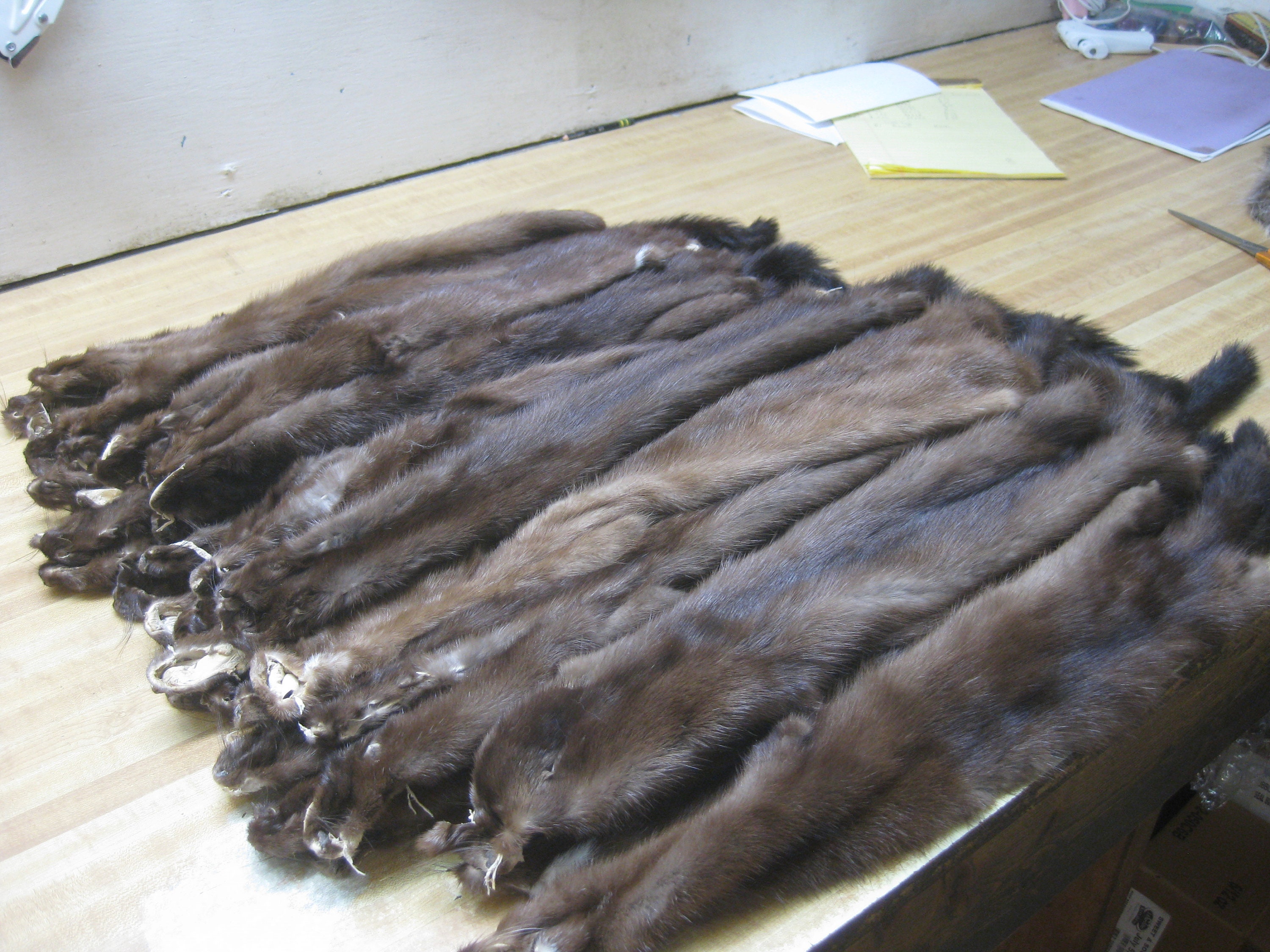 Dark brown mink fur coat - partly pelts across