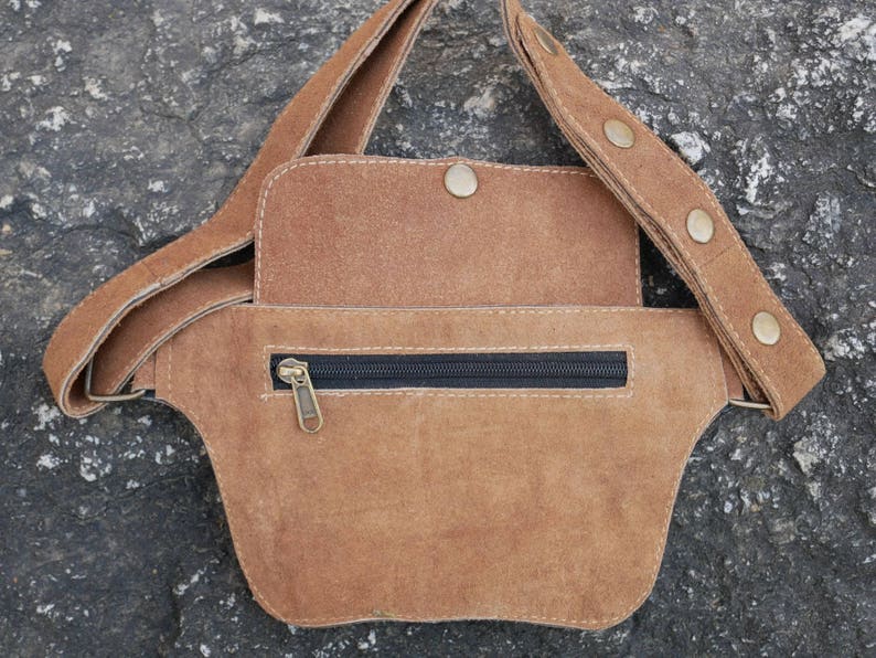 sued leather smartphone pouch leather utility bet waist bag brown belt bag hippie belt pouch Leather fanny pack festival hip bag