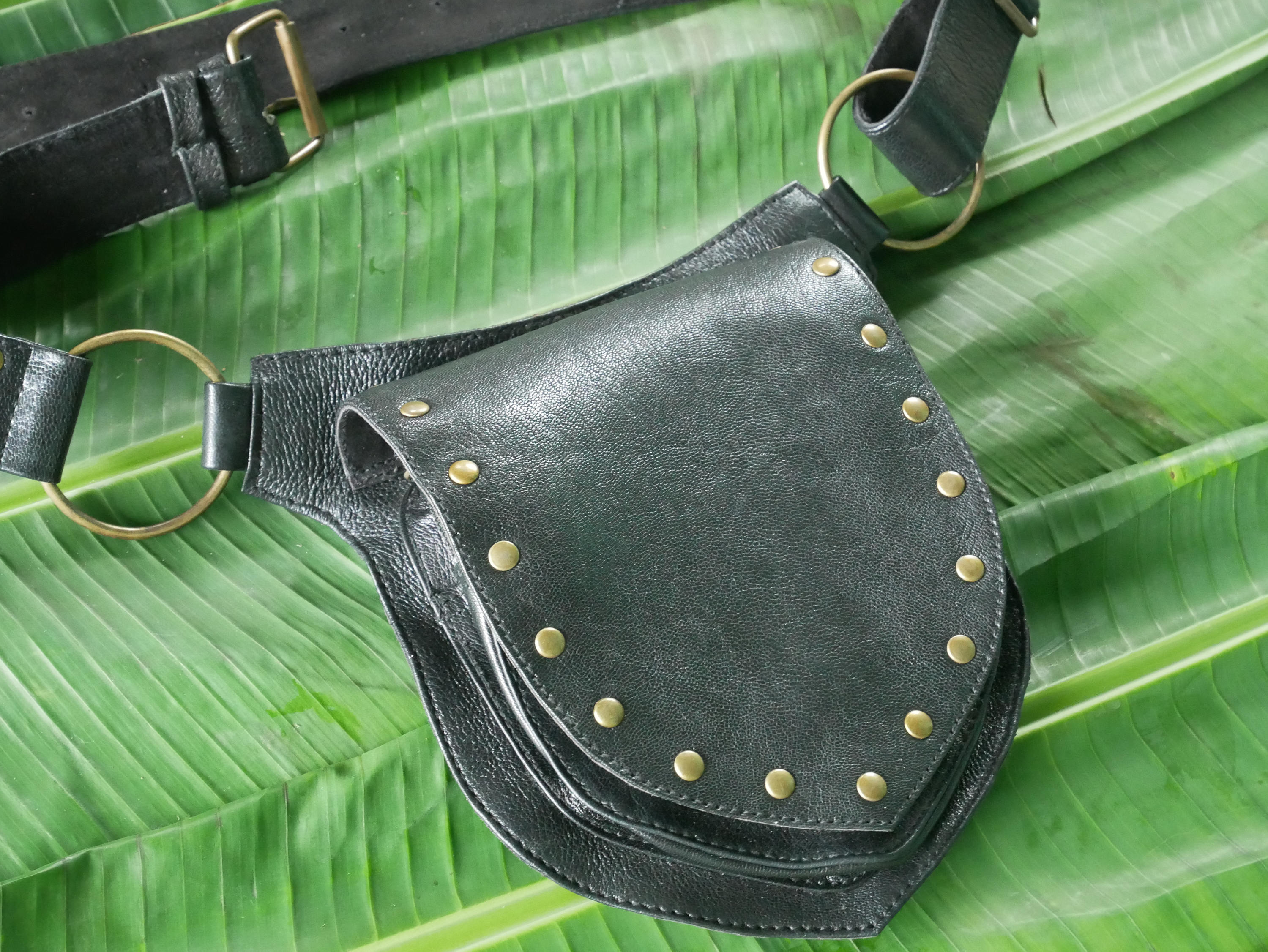 Leather belt bag utility belt black sidebag Goa pocket Etsy