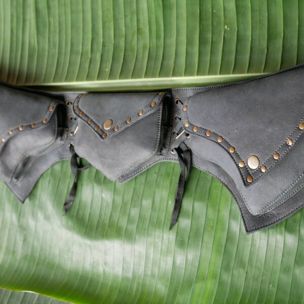 Echt Leder Gürteltasche, boho chic, Goa Festival Bauchtasche, Hüfttasche hippie, ethno, braun, Damentasche, Psy - Goa Tasche schwarz