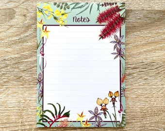 Australian Natives Note Pad A6, 50 pages Australian native flora Flower Notepad Australian Flora Notebook Native Australian teacher gifts