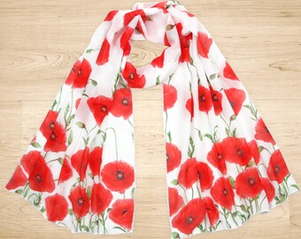 Navy blue Poppy Long Scarf Throw Wrap material scarves Remembrance Day gift
