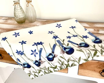 Tea Towel Superb Blue Wren Australian Bird Teatowel Kitchen Cloth 100% Cotton Made in Australia Kitchen Towel