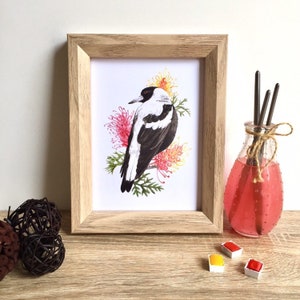 Australian Magpie Bird art, wall and home decor A5 print, Australian seller, Back