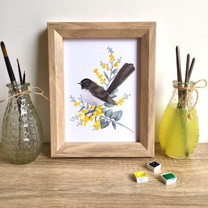 Art Print A4 Willie Wagtail in the Garden of Australian Dreams - Stuart McMillen main image 1