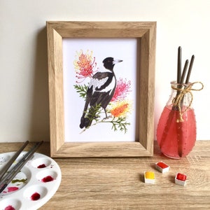 Australian Magpie Bird art, wall and home decor A5 or A4 print, Australian seller, Side