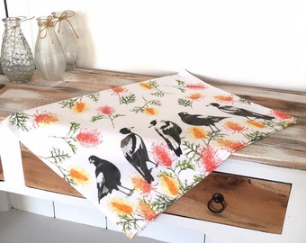 Tea Towel Magpie Bird Australian Bird Teatowel Dish Cloth 100% Cotton Made in Australia Kitchen Towel