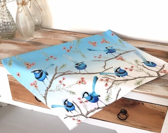 Tea Towel Splendid Blue Wren Australian Bird Teatowel Kitchen Cloth 100% Cotton Made in Australia Kitchen Towel