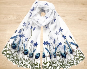 Australian Superb Blue Fairy Wren Bird Scarf Chiffon Scarf Australia Gift Womens Blue Bird Scarf Australian Made Australiana