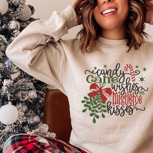 Christmas SVG / Candy Cane Wishes And Mistletoe Kisses SVG / Candy Cane / Cut File / Clip Art / Southern Spark / svg png eps pdf jpg dxf
