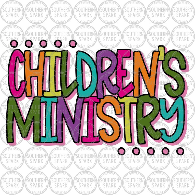 May include: Colorful text graphic that reads "Children's Ministry" with a black outline and a white background.