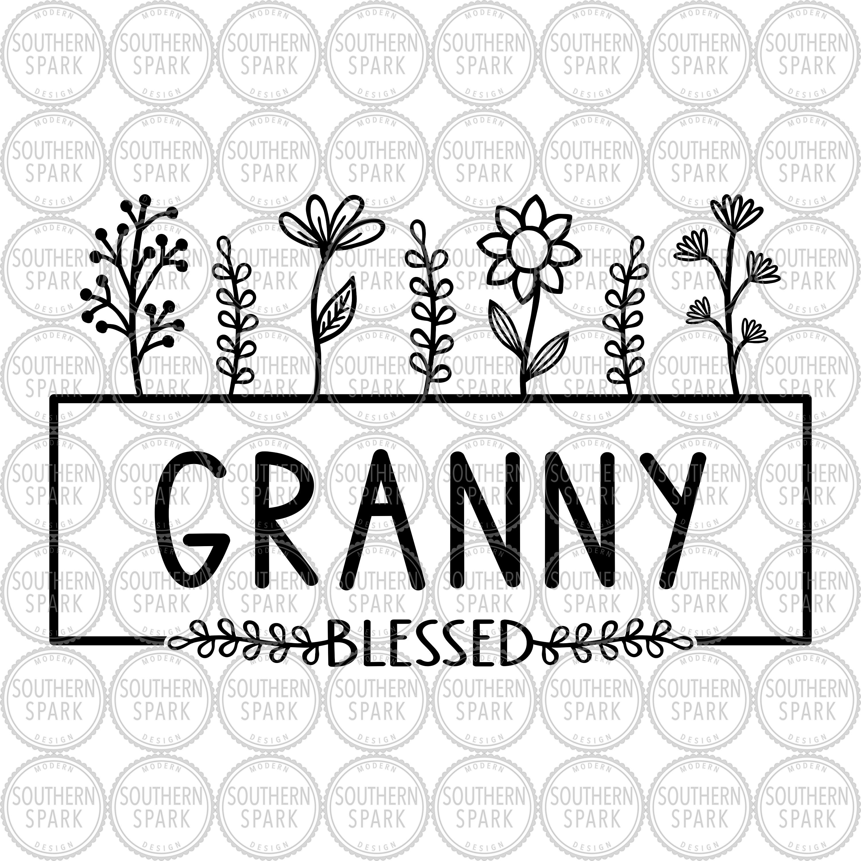 Mother's Day Granny SVG / Granny With Flowers SVG / Hand Drawn Flowers ...