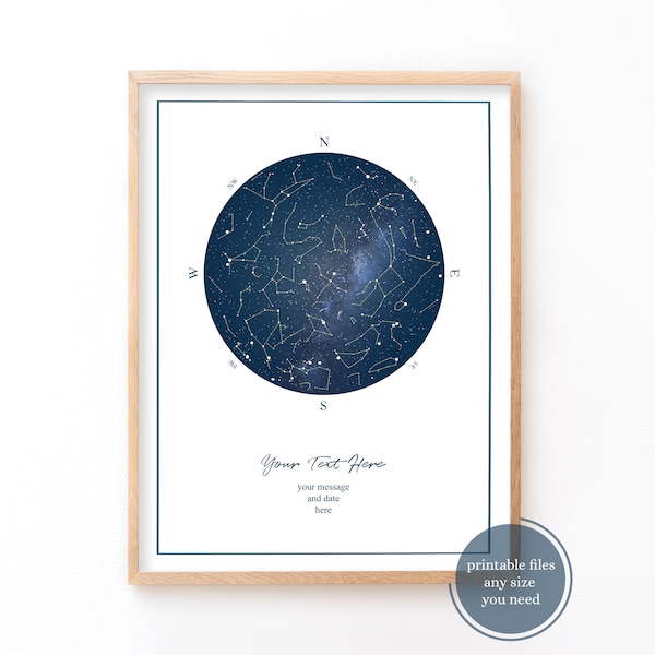 Custom Star Map, Star Map Printable Poster,  Sky Map,  Sky Coordinates Printable Map, Any size poster