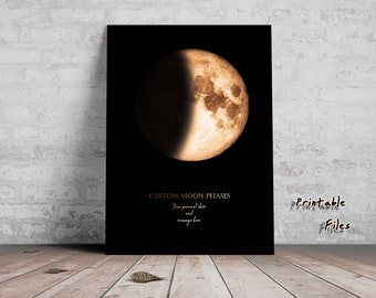 Moon Phase Custom Print,Printable Files, Personalized Moon Phase Print, Moon Phase Poster, Moon Phase Wall Art, Large printable Poster