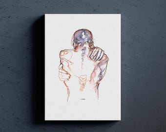 Abrazo - Dibujo a tinta / Descarga imprimible / Ilustración del cuerpo humano / Minimalista