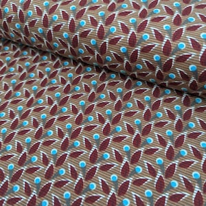 Blue Print on Brown 100% Cotton, lightweight cotton, regency/reenactment fabric