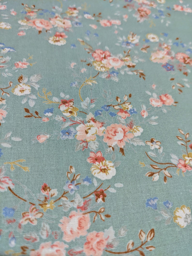 100% Cotton Fabric With a Floral Pattern on Pale Green or - Etsy