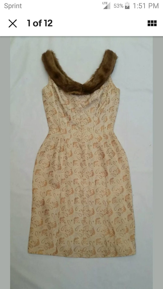 Vintage 60's Suzy Perette Brocade Dress with Mink
