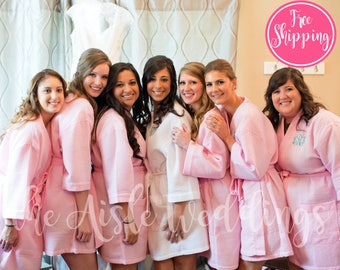 COTTON WAFFLE ROBE - Blush Cotton Robe - Bridesmaid Robes - Waffle Cotton Robe - Bridal Party Robe - Cotton Wedding Robe - Bridesmaid Gifts