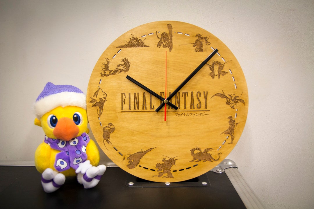 Final Fantasy Inspired Wooden Wall Clock - Lasercut and