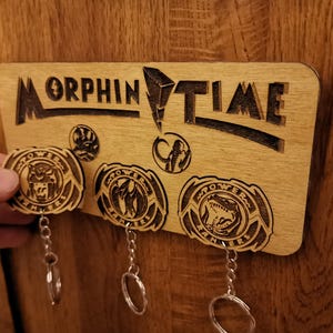 Power Ranger Inspired "Morphin' Time" | Wooden Keyring and Wall Mount | Laser-cut Keyring Rack | Pop Culture 90s Decor and Geeky Gift