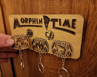 Power Ranger Inspired "Morphin' Time" | Wooden Keyring and Wall Mount | Laser-cut Keyring Rack | Pop Culture 90s Decor and Geeky Gift