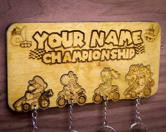 Mario Kart Inspired "CUSTOMISABLE" | Wooden Keyring and Wall Mount | Laser-cut Keyring Rack | Gaming Home Decor and Geeky Gamer Gift