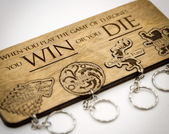 Game of Thrones Inspired "When you Play" | Wooden Keyring and Wall Mount | Laser-cut Keyring Rack | Pop Culture Fantasy Decor and Geeky Gift