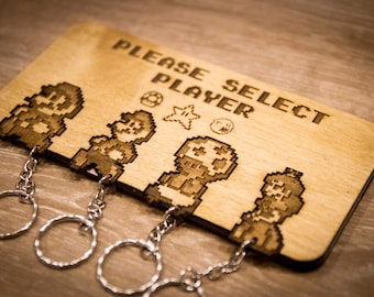 Please Select Player - Mario Inspired Lasercut & engraved keyring and wall mount