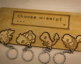Pokemon Inspired Kanto "Choose Wisely" | Wooden Keyring and Wall Mount | Laser-cut Keychain Rack | Gaming Home Decor and Geeky Gamer Gift